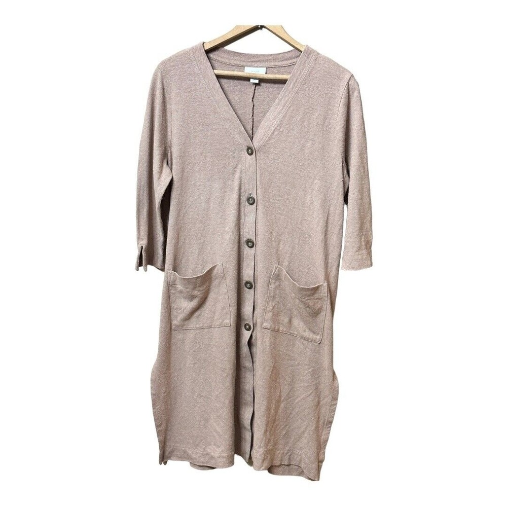 Pure Jill J.Jill Womens Cardigan SZ XSP Beige Duster Button Sweater Hemp Cotton